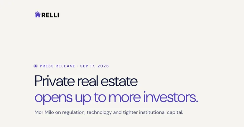 As Institutional Capital Tightens, Private Real Estate Opens to Everyday Investors, Says Relli CEO